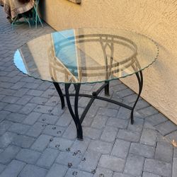 Glass Top Metal Base Dining Table 48” In Diameter