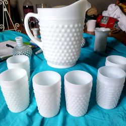 Vintage Job Ail Pitcher With 6 Cups