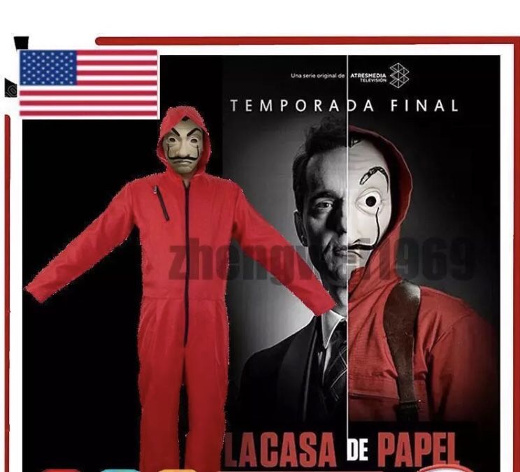 La Casa de Papel Money Heist Costume Jumpsuit & Mask SMALL