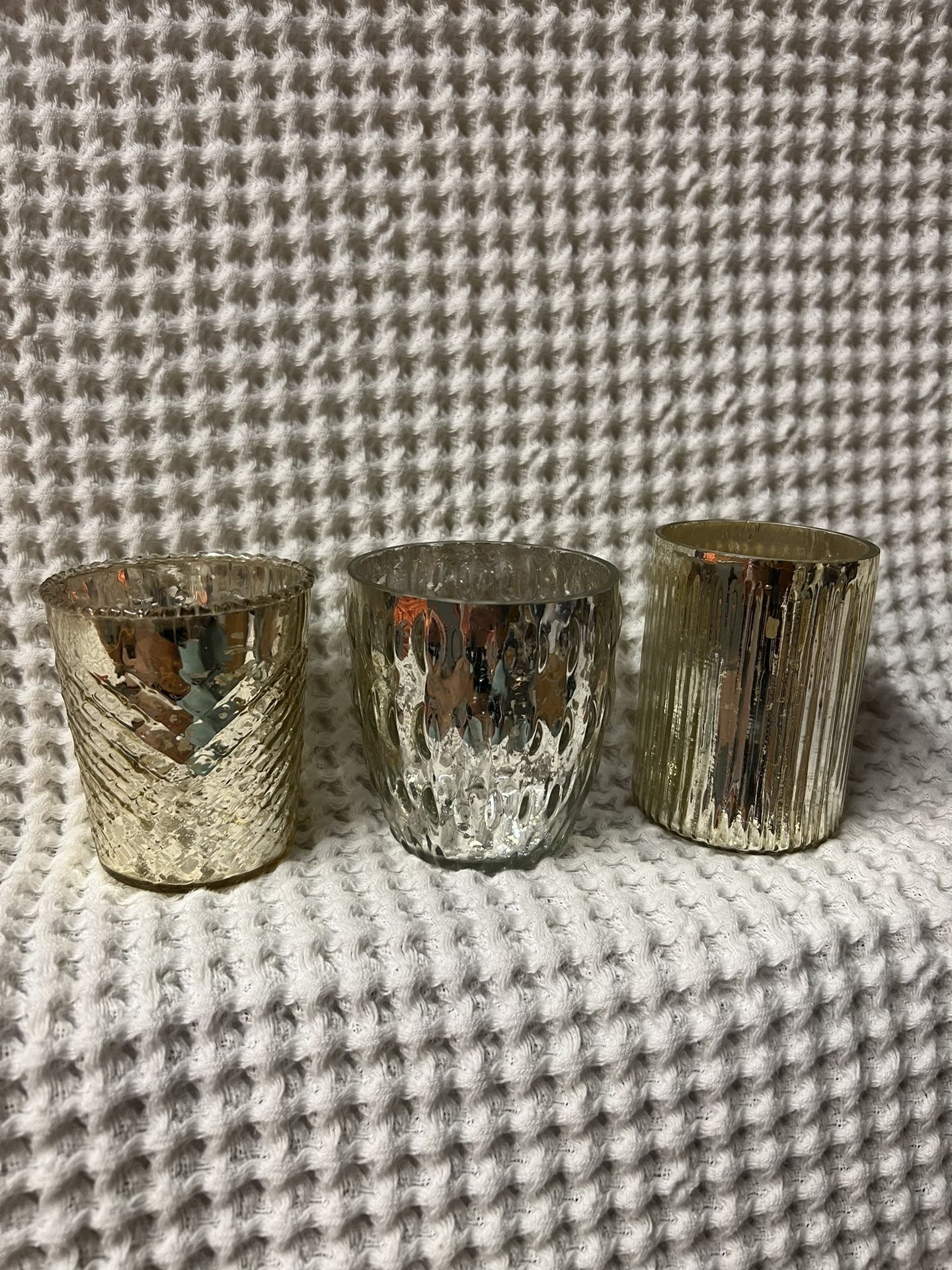 Set of 3 Metallic Glass Votive Candle Holders – Gold & Silver