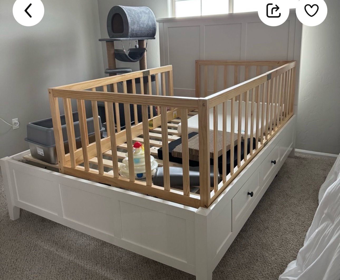 White wood bed frame