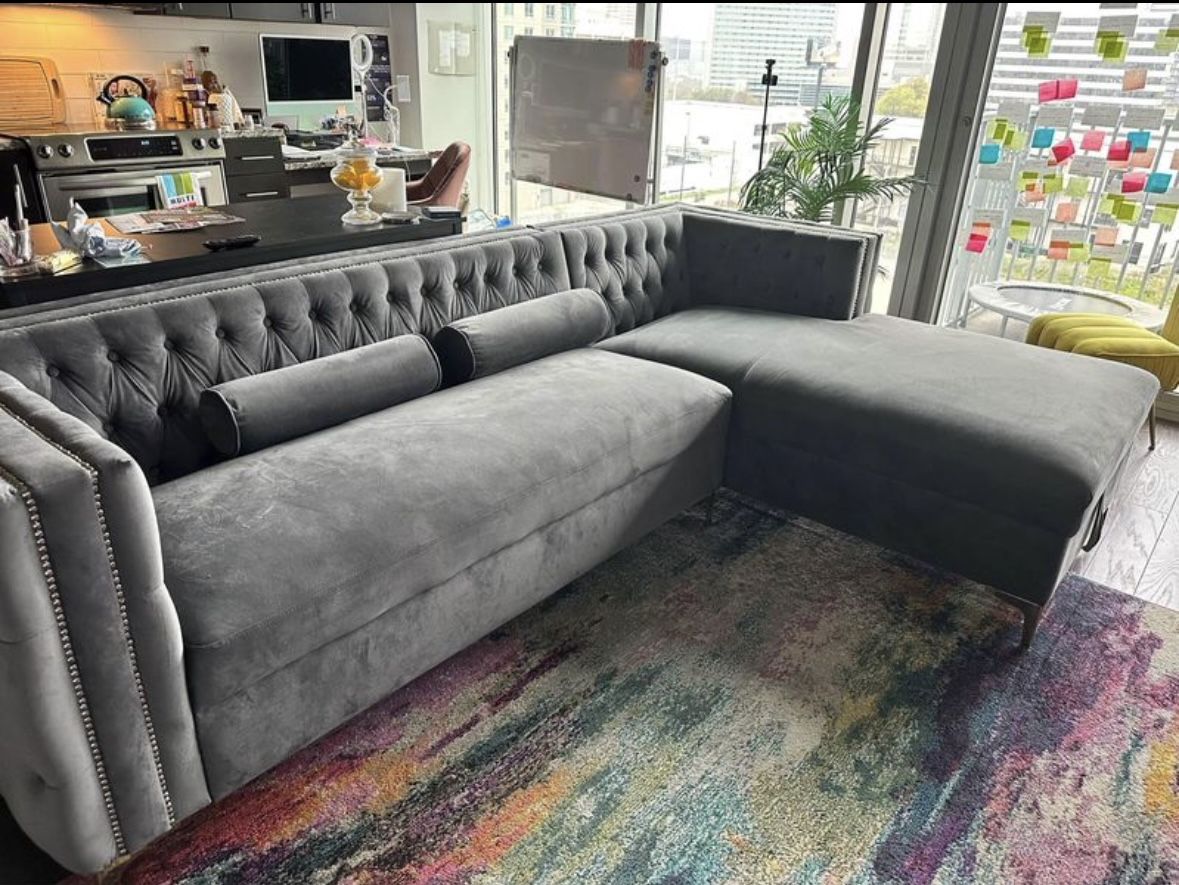 Luxury Grey Silver Studded Couch Sectional