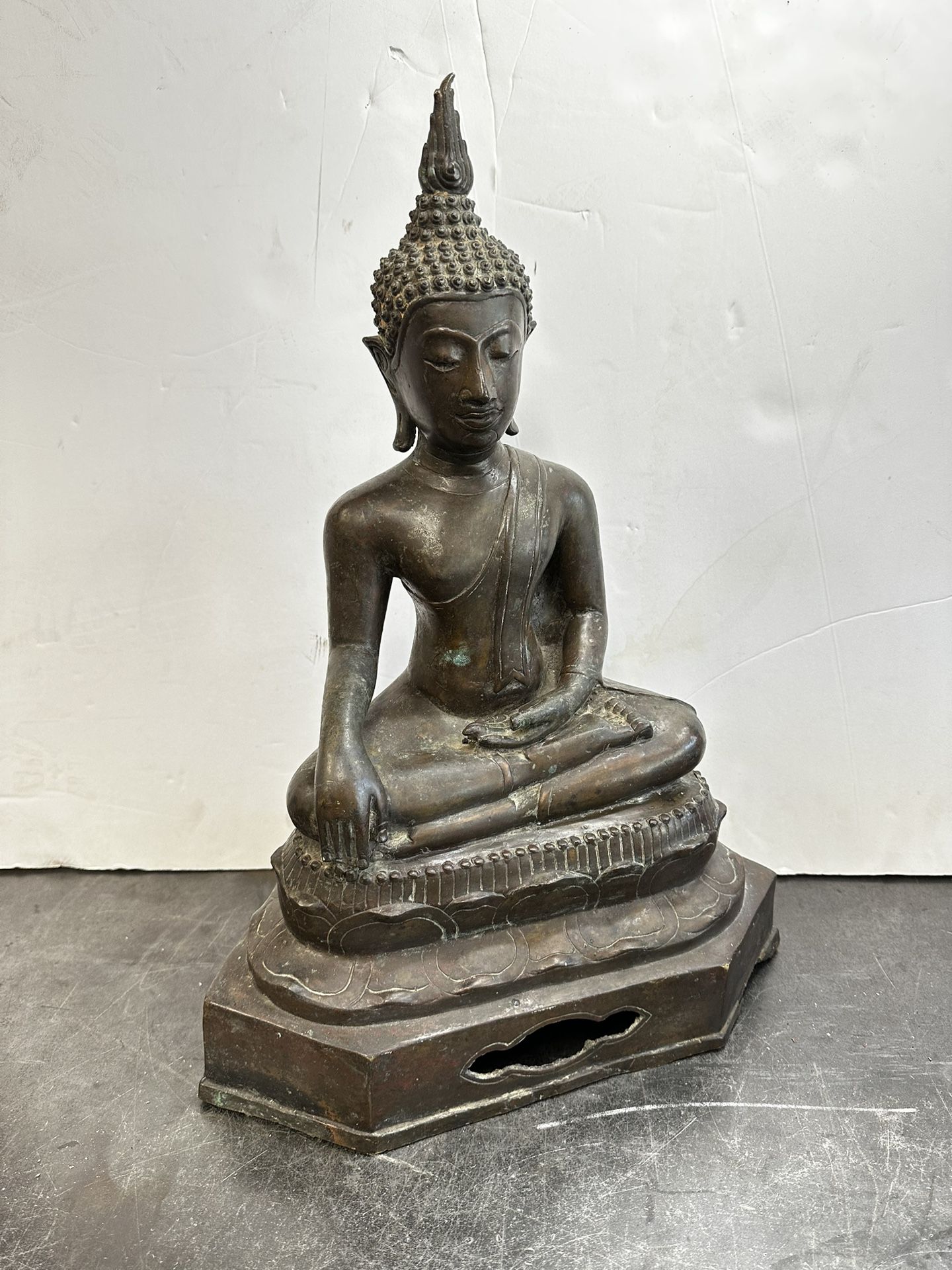 Antique 19th Century Bronze Brass Thai Buddha Statue Glass Eyes 20” Tall 