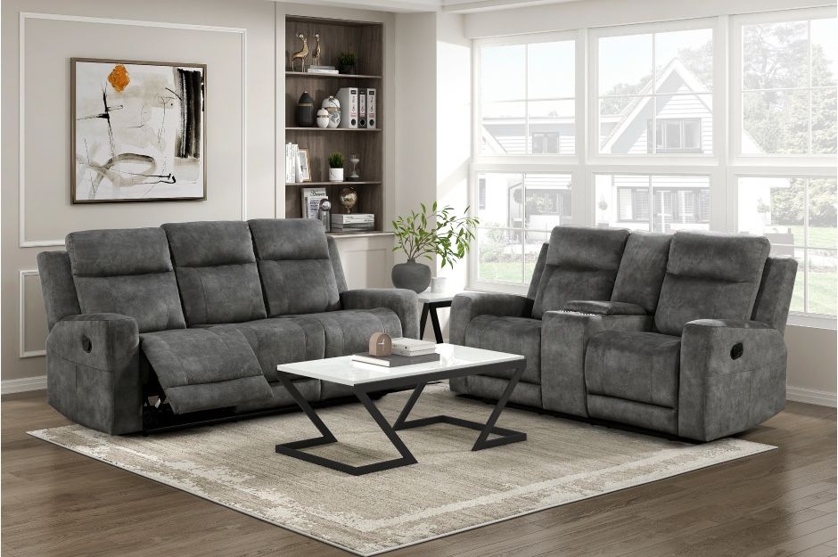 2PC Gray Sofa & Loveseat