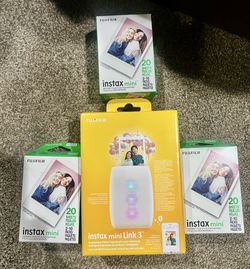 Fujifilm Instax Link 3 Smartphone Printer~ Clay White + (3) Boxes Instax Mini Film- (20 Sheets Each)