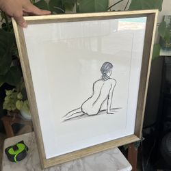 Abstract Art in Glass Gold Frame Women Sketch Feminine 17.5 x 21.5