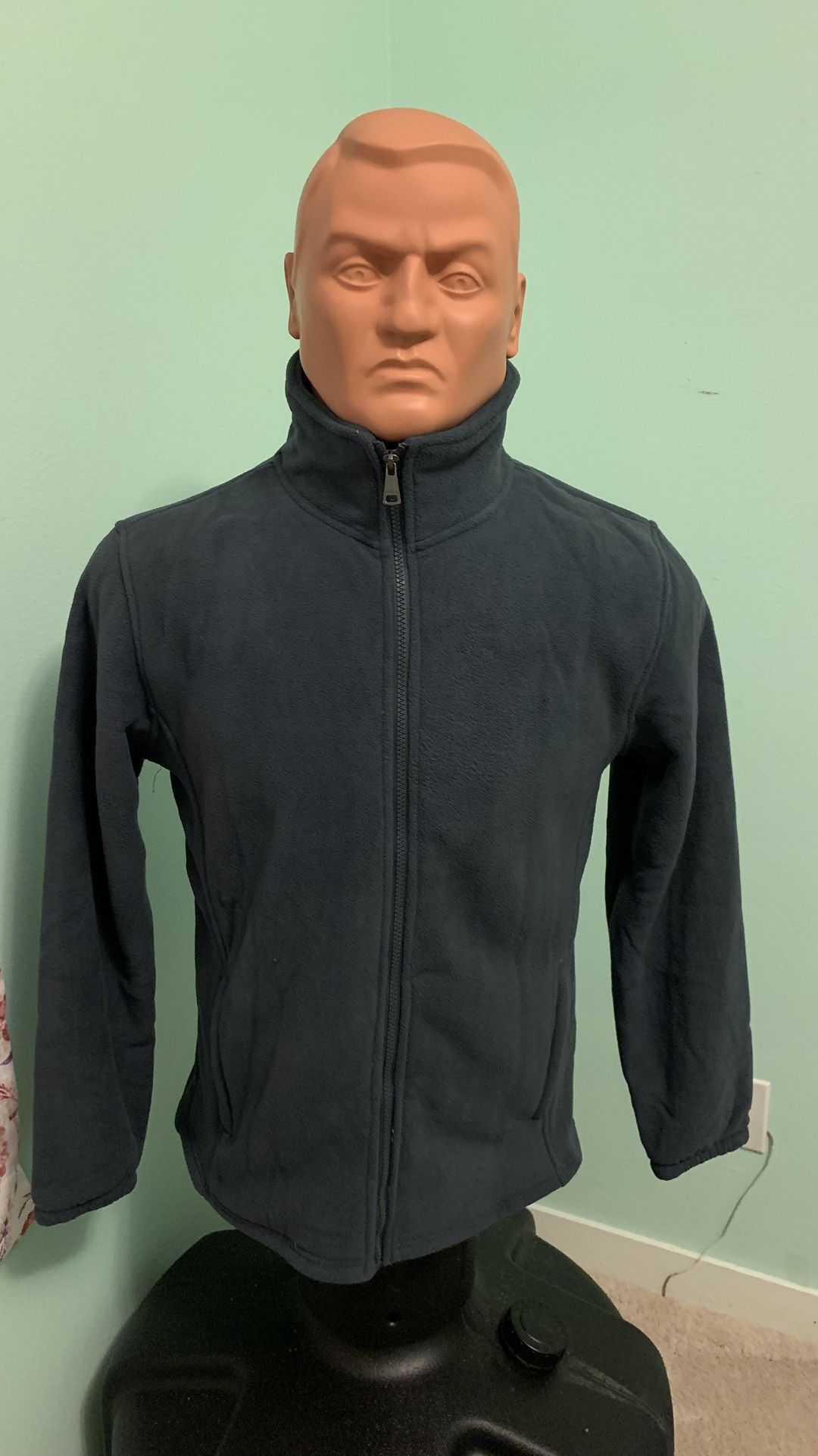 Fleece Sweater Full-Zip Men's Size Small Blue Polyester Long Sleeve Dark grey Size S BRAND NEW