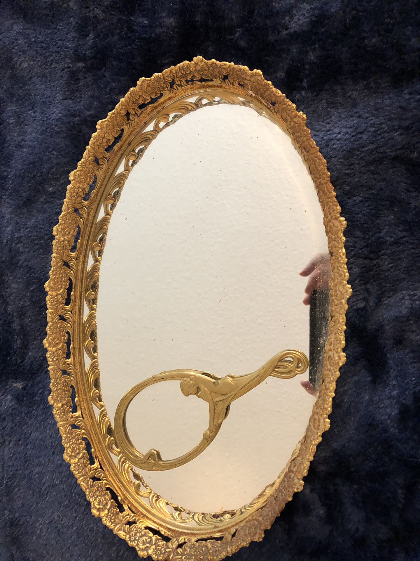 Antique mirrored vanity tray and hand mirror