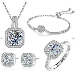 Silver Crystal Halo Jewelry Set