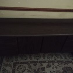 Horizontal Long Cherry Cabinet With 2 Files Sliding Drawers With Damage On Right Side 