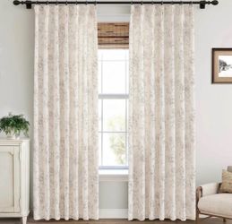 Floral Patterned Curtain Panel with Hooks and Rings