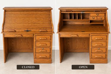 Oak Roll-Top Desk with Drawers