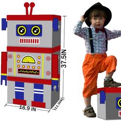 Kids Collapsible Stackable Toy Storage Bin with Lid, designed as a robot.