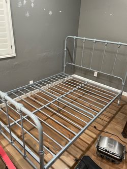 Gray Metal Bed Frame with Headboard and Footboard