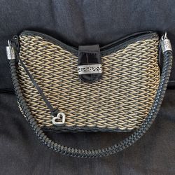 Brighton Woven Wicker Straw & Black Patent Leather Shoulder Bag (See Pics)