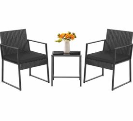 3 Pieces Patio Bistro Set, Outdoor Rattan Chair Sofa with Coffee Table