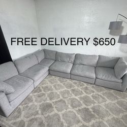 FREE DELIVERY- Grey 6 pc Modular Could Couch