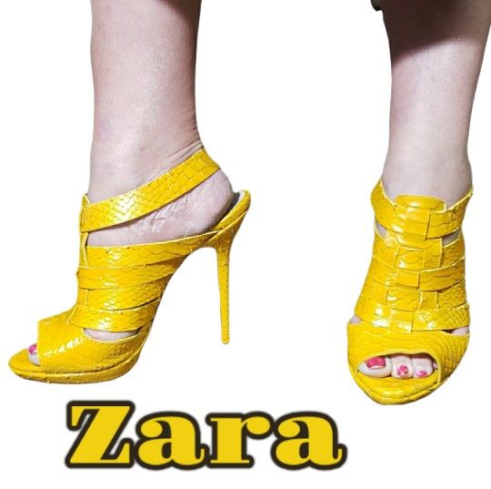 Zara Sexy Yellow Snakeskin-patterned Heels