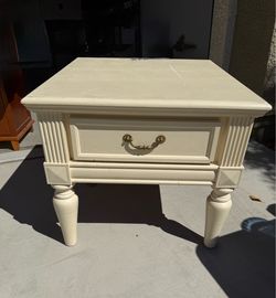 Cream Wood End Table with Drawer