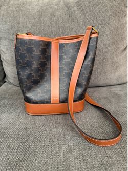 CELINE MEDIUM BUCKET CROSSBODY IN TRIOMPHE CANVAS AND CALFSKIN