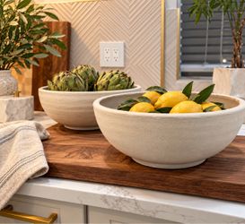 Large Cream Stone Finish Serving Bowls Set of 2