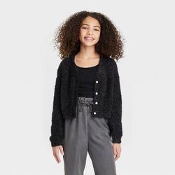 Cat & Jack Eyelash Cardigan Sweater Glitter Black
