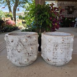 White Dots Clay Pots . (Planters) Plants, Pottery, Talavera $55 cada una.
