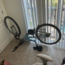 A Sky Blue And Gray Mountain Bike 