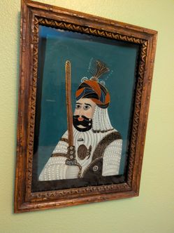 Antique late 19th early 20th century Indian Reverse Glass Painting of a Maharaja