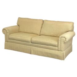 Ethan Allen Bennett Roll-Arm Skirted Loveseat Sofa - Sand