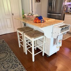 Kitchen Island With Two Stools; Sturdy Fireplace Screen