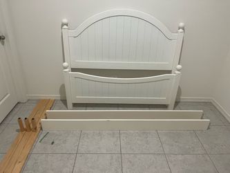Full Sized Bed Frame. White, solid wood.