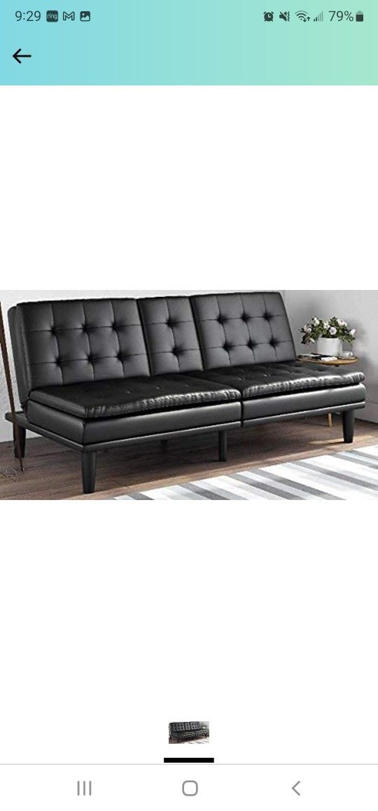 Upholstered in Faux Leather Mainstays Memory Foam Pillowtop Futon with Cupholders