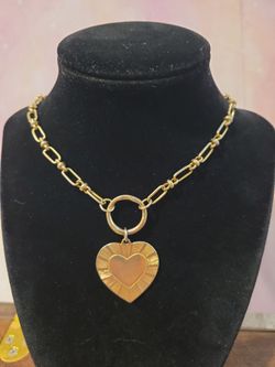 Brinker & Eliza Goldtone Link Chain Heart Necklace The Best is Yet to Come 18" F9