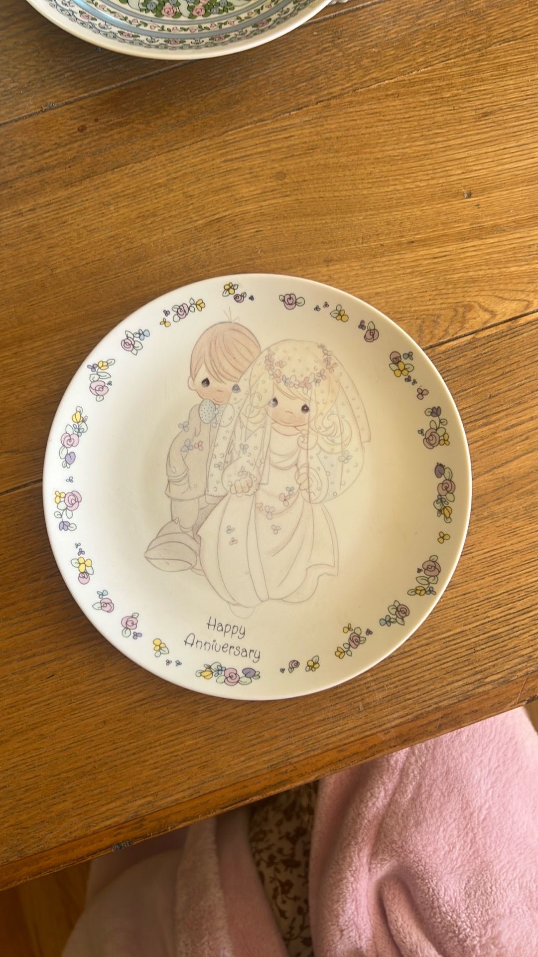 Vintage Precious moments 6 1/2 inch Happy anniversary plate,