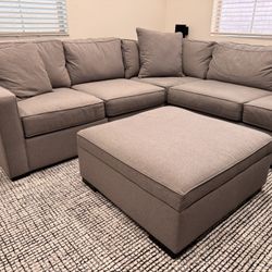 Large Grey Sectional Sofa With Ottoman, 1 Month Old, No Pets, Smoke Free Home, Measurements Are In Photos 