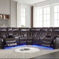 Brown Leather Recliner Sofa 