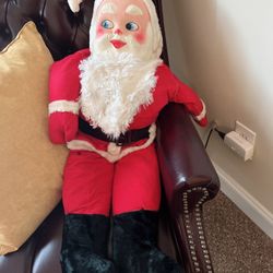 Vintage Christmas, Giant, Plush Santa Claus, Doll Plastic Face 3 Feet Tall