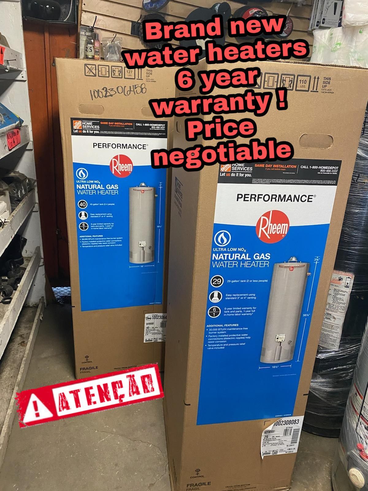Brand New water heater with 6 year warranty