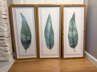 Set of 3 Framed Botanical Leaf Wall Art – 12” x 28” Each