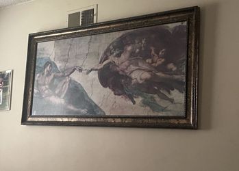 Creation Of Adam Painting 66” x 34” with Custom Frame Like new, in perfect condition.