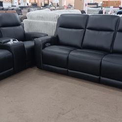 Black Leather Sofa And Love Seat 
