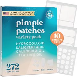 LivaClean 272 CT Pimple Patches Variety Pack w/ Tea Tree Oil, Salicylic Acid & Calendula Oil - Pimple Patches Large, Large Pimple Patches for Face Acn