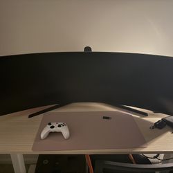 Samsung G9 49” Gaming Monitor Plus Xbox One S,  And 1 Xbox Controllers