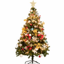 6ft Golden Artificial Christmas Tree with 135 Ornaments and 200 Warm White Lights