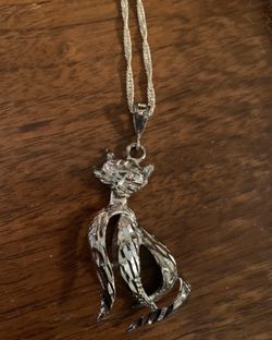 Sterling Silver Twisted chain & cat pendant, ITALY