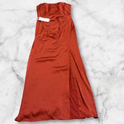 Azazie Terracotta Satin Strapless Gown