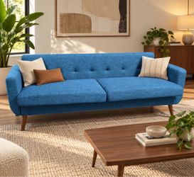 Blue Mid-Century Modern Tufted Sofa
