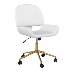 MARTHA STEWART Tyla Wheeled Office Chair in White Faux Leather/Polished Brass