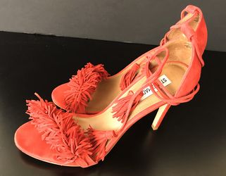 GENTLY USED (one time) Steve Madden Sassey Red Suede Heels w/fringe detail size 9